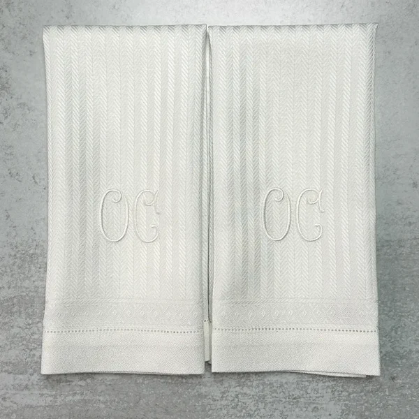 Tessitura Pardi Iris Striped Bright White Linen Cotton Small Italian Hand Towel [Monogram Available] - Image 5