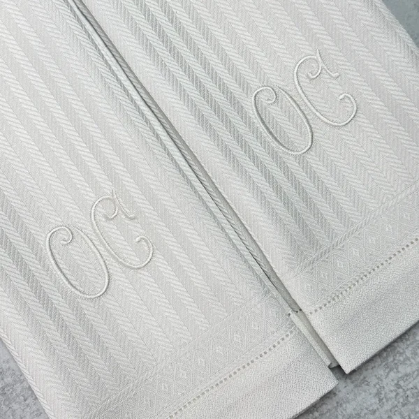 Tessitura Pardi Iris Striped Bright White Linen Cotton Small Italian Hand Towel [Monogram Available] - Image 6
