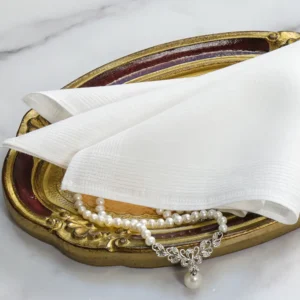 Womens Classic White Linen Cotton Blend Corded Handkerchief