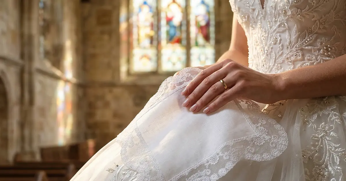 The Quest for Forgotten Lace | Why I Spent Years Searching for the Most Beautiful Linen and Lace Handkerchiefs; Bride Holding Signature Series Bridal Handkerchief by Portal of Hope