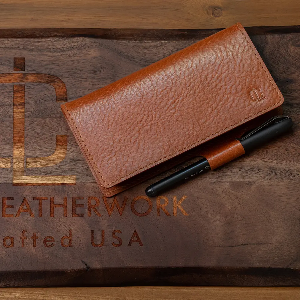 Chosen Leatherwork Premium Italian Leather Checkbook Cover with Pen Holder - Image 2