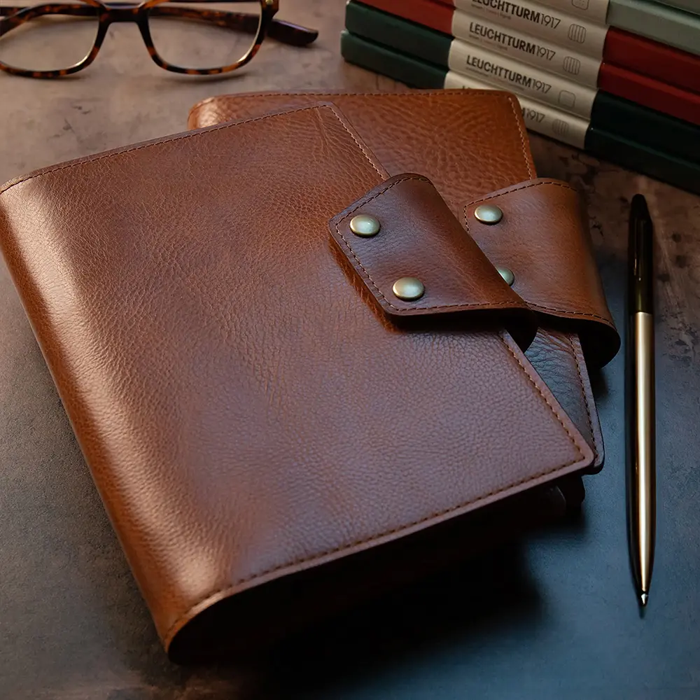 Premium Italian Leather Leuchtturm1917 A5 Journal Notebook Planner Cover, Snap Closure - Image 5