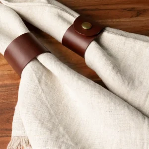 Chosen Leatherwork Classic Medium Brown Italian Leather Napkin Rings (Set of 4), Unlined