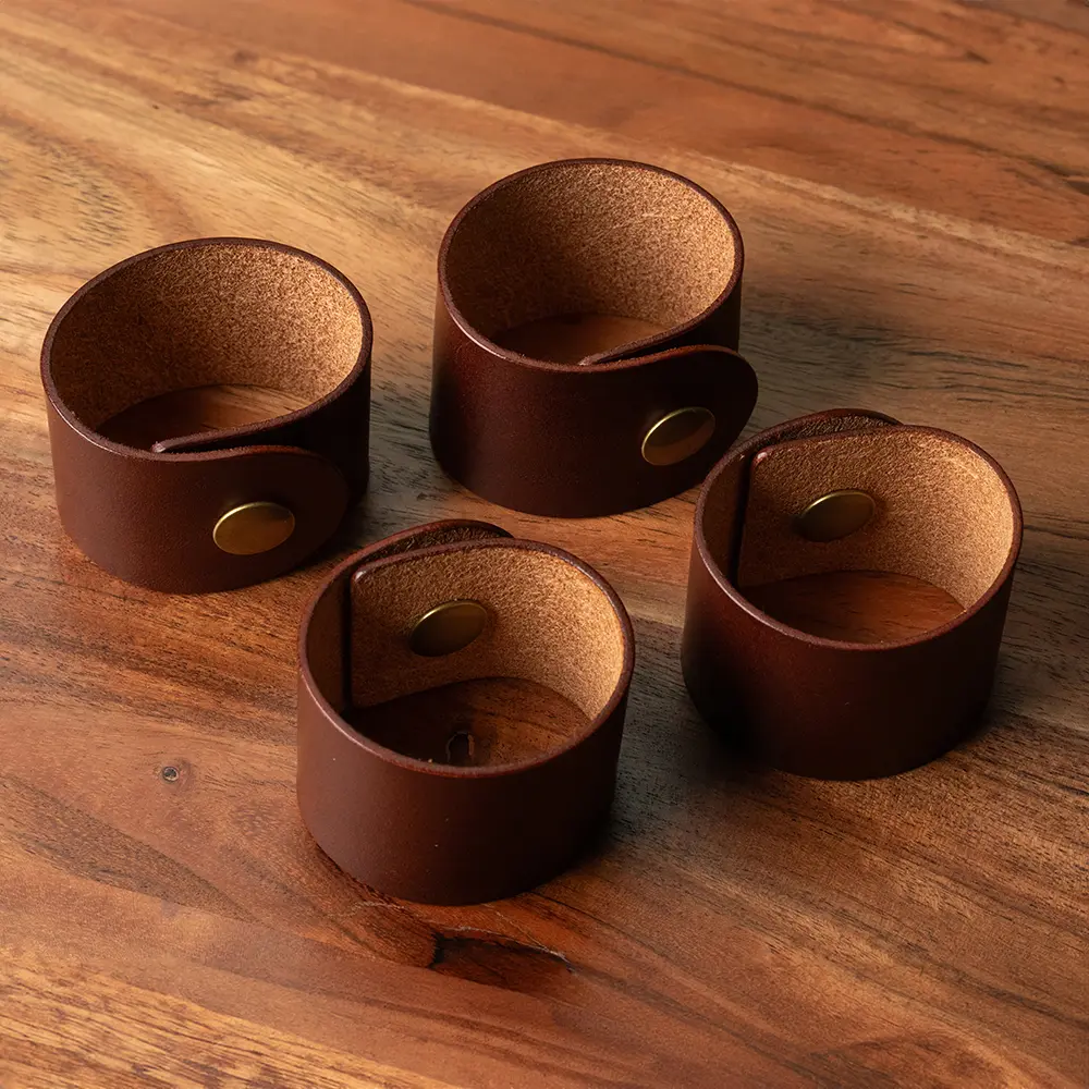 Chosen Leatherwork Classic Medium Brown Italian Leather Napkin Rings (Set of 4), Unlined - Image 2