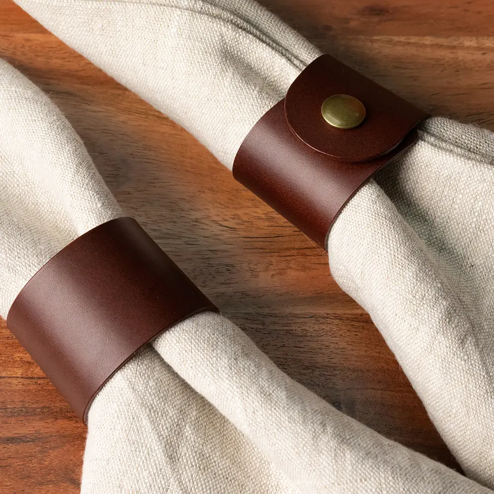 Chosen Leatherwork Classic Medium Brown Italian Leather Napkin Rings (Set of 4), Unlined - Image 7