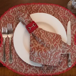Chosen Leatherwork Classic Red and Silver Equestrian-Style Calf Leather Napkin Rings (Set of 4)
