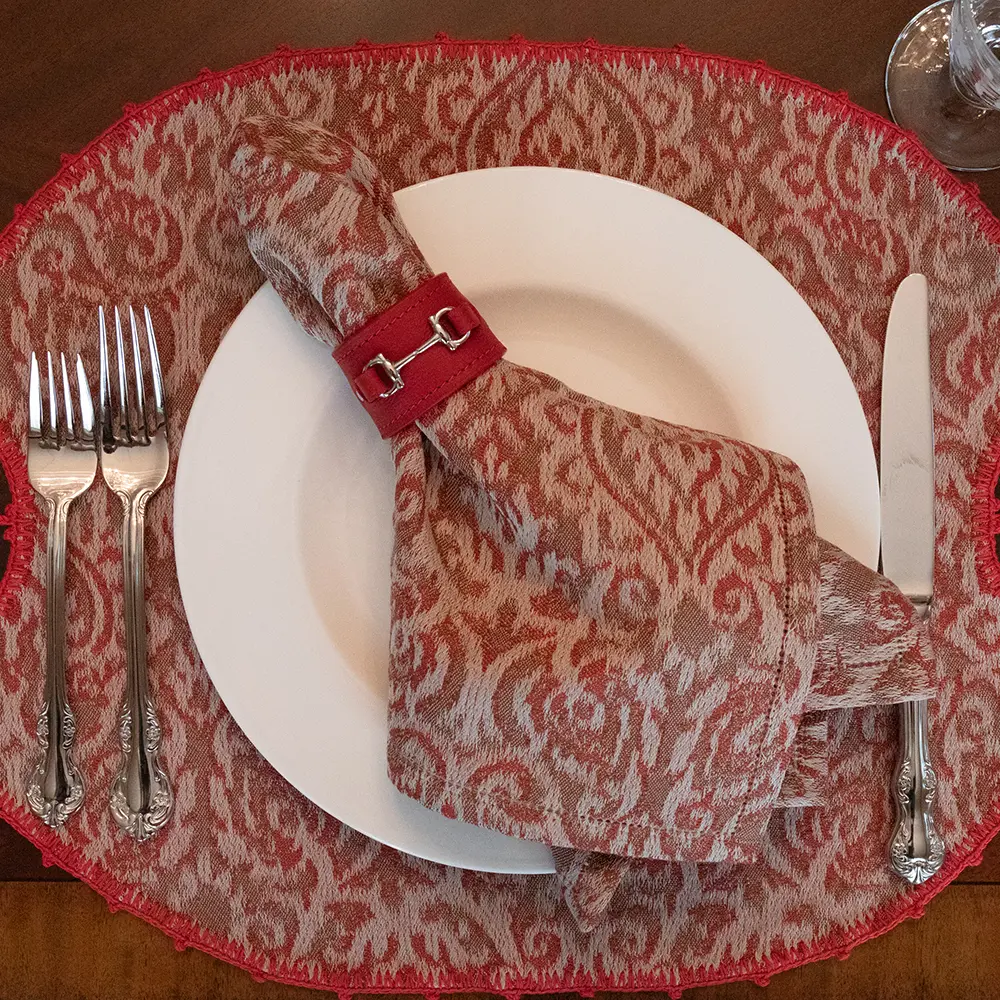 Chosen Leatherwork Classic Red and Silver Equestrian-Style Calf Leather Napkin Rings (Set of 4)