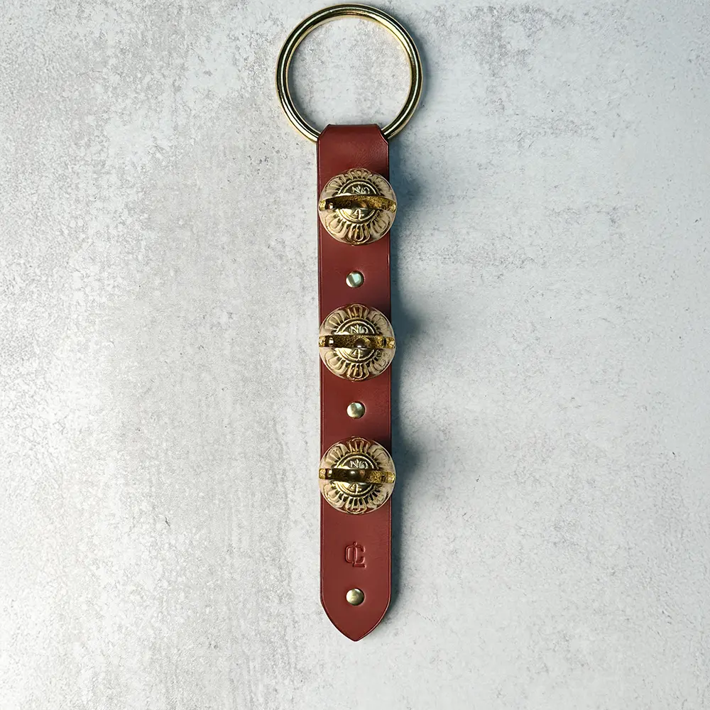 Chosen Leatherwork CHESTNUT or BLACK Heirloom Solid Brass 3-Sleigh Bell Leather Door Hanger - Image 2