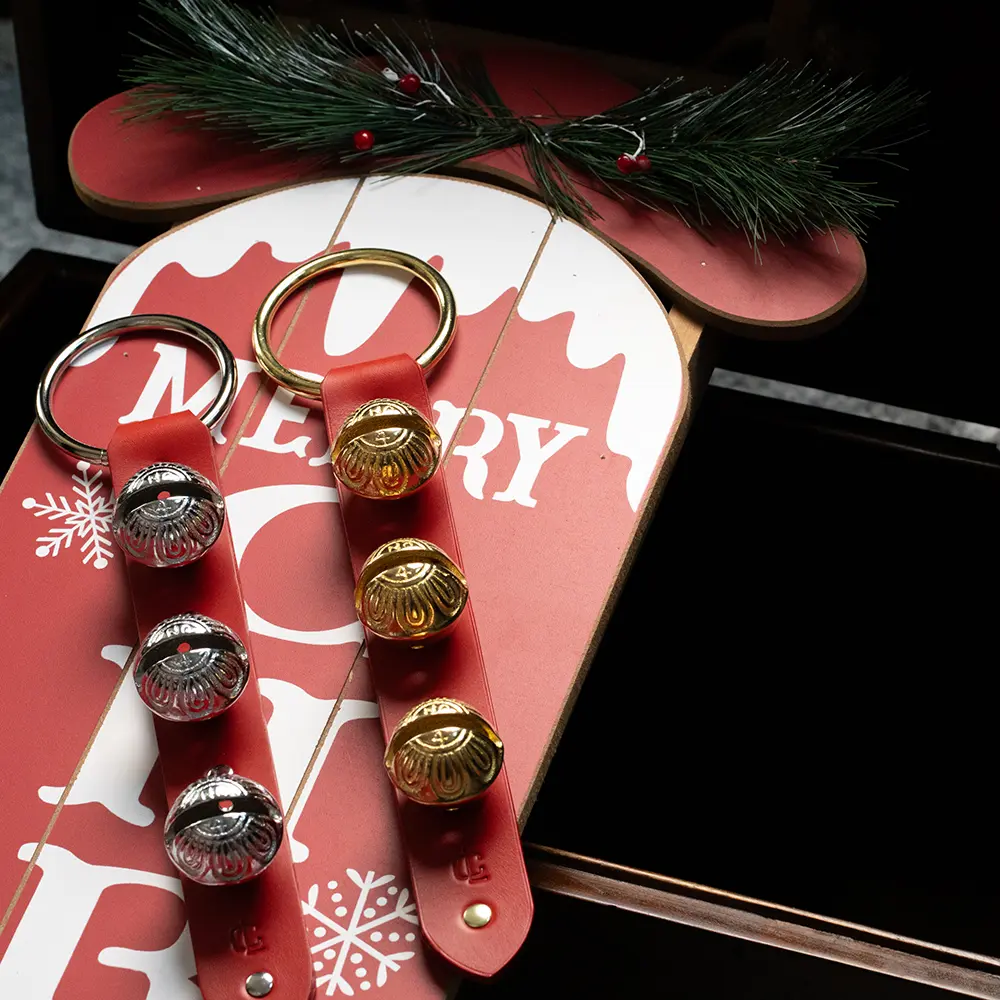 Chosen Leatherwork RED Heirloom Solid Brass or Silver Brass 3-Sleigh Bell Leather Door Hanger - Image 12