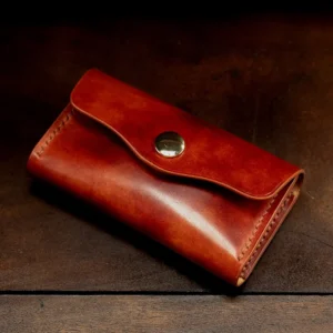 Chosen Leatherwork Shell Cordovan Museum Leather Business Card Holder Case, Cognac