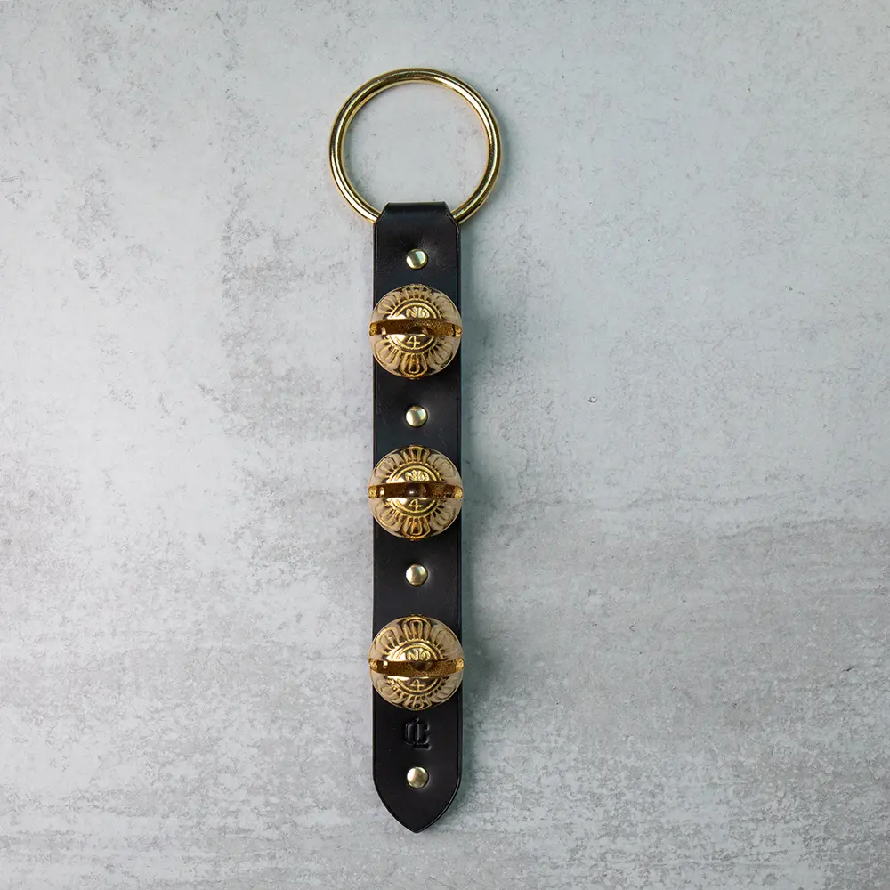 Chosen Leatherwork CHESTNUT or BLACK Heirloom Solid Brass 3-Sleigh Bell Leather Door Hanger - Image 5