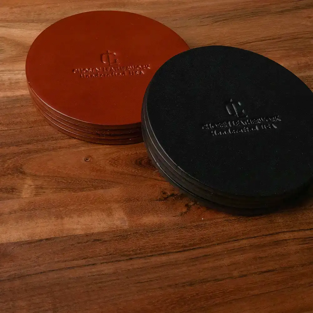 Chosen Leatherwork Stamped English Bridle Leather 4in Round Coasters (Set of 4) - Image 6