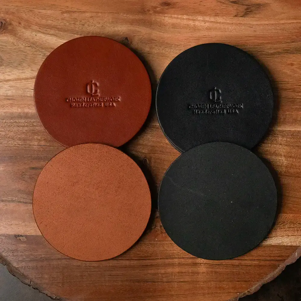 Chosen Leatherwork Stamped English Bridle Leather 4in Round Coasters (Set of 4) - Image 4