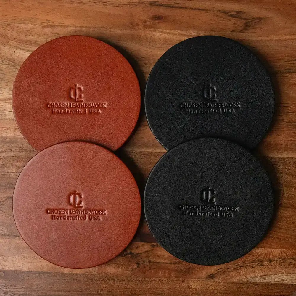 Chosen Leatherwork Stamped English Bridle Leather 4in Round Coasters (Set of 4) - Image 5