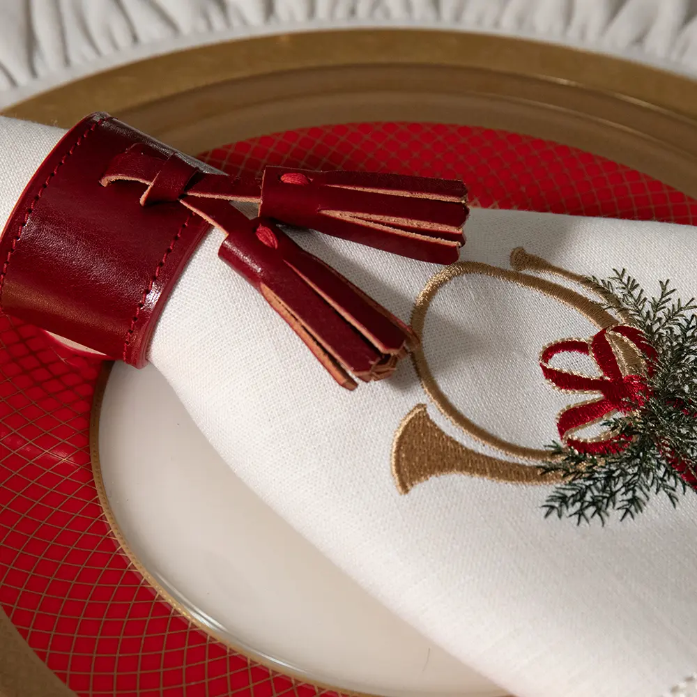 Chosen Leatherwork Tasseled Italian Leather Napkin Rings (Set of 4), Lined - Image 16
